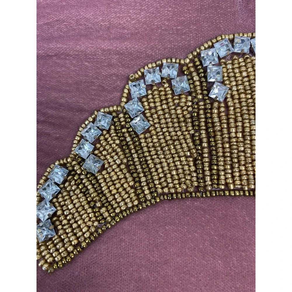 NWT Dwell Studio Pink Velvet Gold Hand Beaded Rhinestone Cosmetic Bag